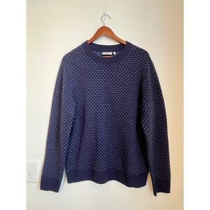 Fjallraven Ovik Knit Sweater Men Medium Dark Navy Blue Pattern Re-Wool Crew Neck